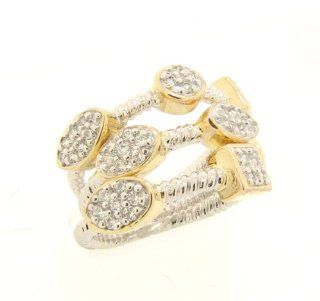 Sterling Silver 925 Two tone 14kt Vermeil Goldplated Clear Cubic Zirconia Stackable Three Bands Engagement Ring Set Jewelry