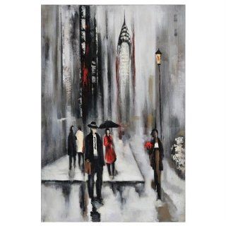 Ren Wil OL591 Bustling City II Oil Painting   Red Umbrella Canvas Art