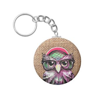 Cool  Colorful Tattoo Wise Owl With Funny Glasses Keychains