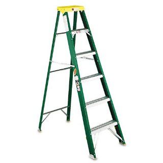 Louisville #592 Six Foot Folding Fiberglass Step Ladder, Green/Black
