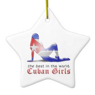 Cuban Girl Silhouette Flag Christmas Tree Ornaments
