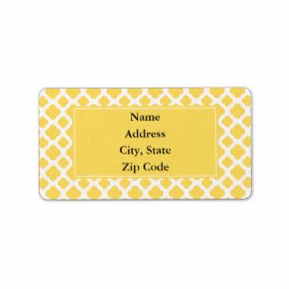 Lemon Yellow and White Quatrefoil Pattern Personalized Address Label