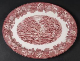 Enoch Wood & Sons English Scenery Pink (Older,Smooth) 14 Oval Serving Platter,