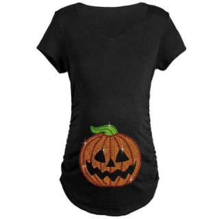  Printed Rhinestone Jackolantern Maternity Tee