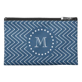 Navy Blue and White Chevron Pattern, Your Monogram Travel Accessories Bag