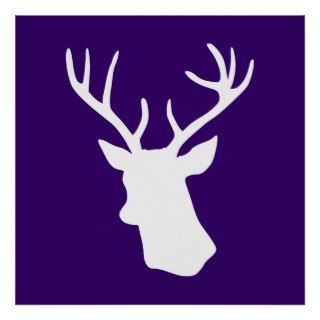 White Deer Head Silhouette   Purple Poster