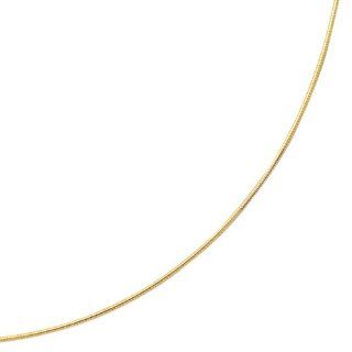 14K 16" Yellow Gold 1.5mm Polish Diamond Cut Round Omega Necklace With Screw Off Lock And Pear Shape Clasp Jewelry