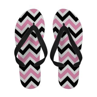 Girly Pink and Black Chevron Zigzag Flip Flops