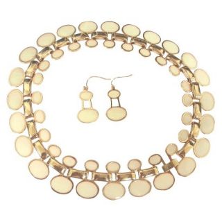Enamel and Polished Oval Cleopatra Statement Necklace and Earrings Set   White