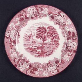 Enoch Wood & Sons English Scenery Pink (Older,Smooth) Luncheon Plate, Fine China