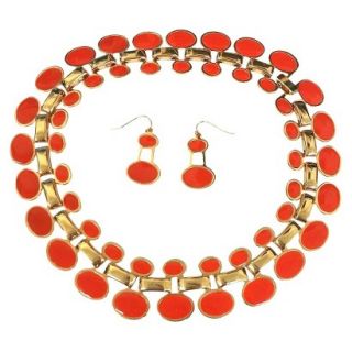 Enamel and Polished Oval Cleopatra Statement Necklace and Earrings Set   Pink