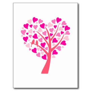 Heart tree with love birds for wedding invitation postcards