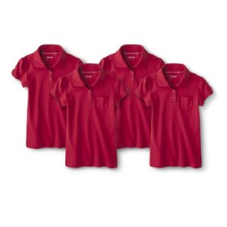 Cherokee Girls School Uniform 4 Pack Short Sleeve Interlock Polo   Red Pop M