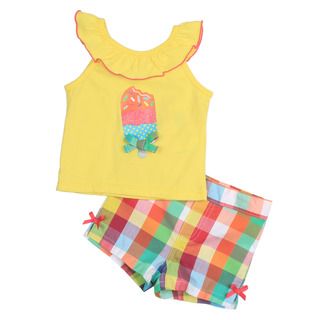 KHQ Infant Girl's Yellow Top with Plaid Shorts Set Girls' Sets