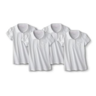 Cherokee Girls School Uniform 4 Pack Short Sleeve Interlock Polo   True White M