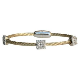 3 Piece Pave Square Cable Bracelet with Magnetic Clasp   Gold