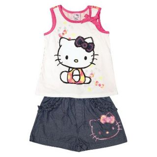 Hello Kitty Infant Toddler Girls Tank Top and Short Set   White/Chambray 5T