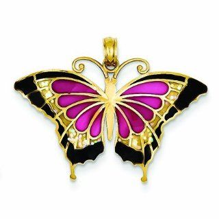 14K Gold Purple Stained Glass Butterfly Pendant Jewelry