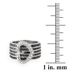 DB Designs Silvertone Black Diamond Accent Heart Buckle Ring DB Designs Diamond Rings