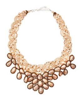 Crystal/Seed Bead Collar Necklace, Cream/Copper