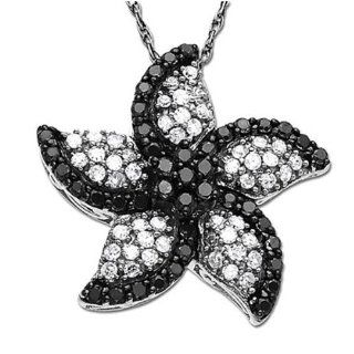 0.85 Carat (ctw) 10k White Gold Round Black and White Diamond Star Flower Ladies Pendant Pendant Slides Jewelry
