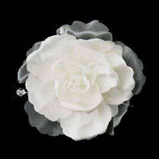 Phyllis Fabric Flower & Swarovski Crystal AB Accent Wedding, Bridal, Special Occassion Clip   White  Fashion Headbands  Beauty