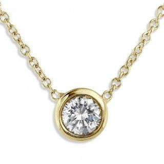 1/3carat Round Bezel Set Diamond Solitaire Pendant with a 14k Gold 16" Chain (HI/I1) Pendant Necklaces Jewelry