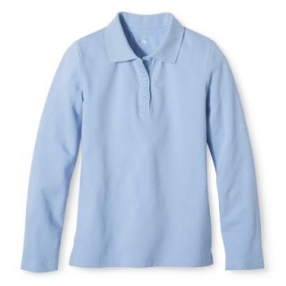 Cherokee Girls School Uniform Long Sleeve Polo   Windy Blue XS