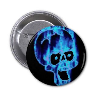 Scary Flaming Blue Skull Halloween Button