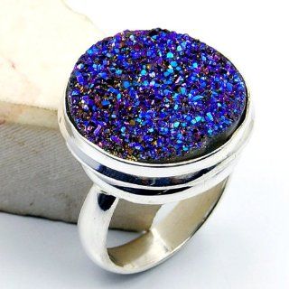 'Galaxy' Sterling Silver Blue Titanium Druzy Ring, Size 4.25 Jewelry