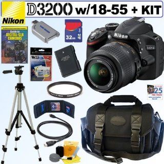 Nikon D3200 24.2 MP CMOS Digital SLR Camera (Black) with 18 55mm f/3.5 5.6 AF S DX VR NIKKOR Zoom Lens + EN EL14 Battery + Tiffen Filter + 32GB Deluxe Accessory Kit  Digital Slr Camera Bundles  Camera & Photo