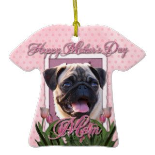 Mothers Day   Pink Tulips   Pug Christmas Tree Ornament