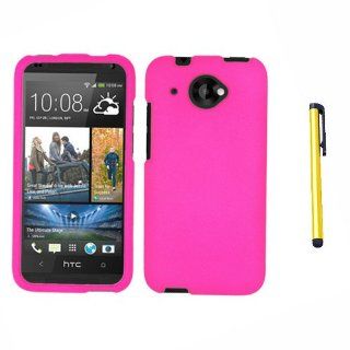 Hard Plastic Snap on Cover Fits HTC 601 Desire Hot Pink Rubberized + A Gold Color Stylus/Pen Sprint, Virgin Mobile Cell Phones & Accessories