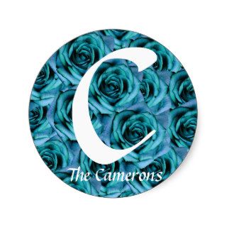 Monogram Letter C Blue Roses Sticker