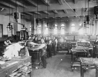 early 1900s photo Men posed at their workstations in "The World" newspaper pr e8  