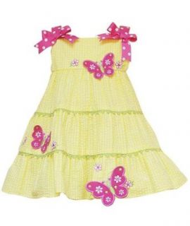Rare Editions Girls 2T 6x Yellow Pink Butterfly Applique Seersucker Dress, 6x Clothing