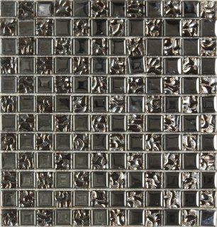 Mosaic Glass Decorative Tile With Metallic Finish   Silver   15 Pieces  