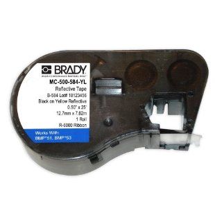 Brady MC 500 584 YL Reflective Tape B 584 Black on Yellow Reflective Label Maker Cartridge, 25' Width x 1/2" Height, For BMP51/BMP53 Printers