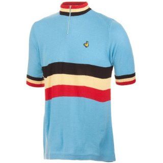 DeMarchi Belgium Team Replica Jersey   Short Sleeve   Men's Light Blue, M  Cycling Jerseys  Sports & Outdoors