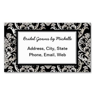 Dramatic Black and Pearl Damask Pattern Business Card