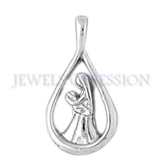 14K White Gold Mother Mary, Mother And Child Pendant Jewels Obsession Jewelry