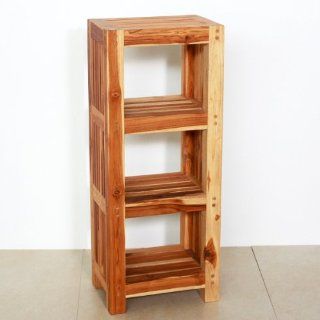Storage Tower 14 inch width x 10 inch depth x 34 inch height   10 inch Shelf Spacing (starting 4 inches off the ground) Hand Doweled Farmed Teak Wood with Eco Friendly, Natural, Food safe Teak Oil Finish   End Tables