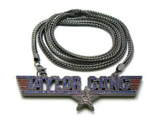 Iced Out Taylor Gang Hematite/Black Pendant and 36 Inch Franco Chain Necklace Wiz Khalifa Jewelry
