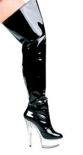 Ellie Shoes E 609 Casino, 6" Heel Pointed Stilletto Thigh High Boots. 8 Black/Clear Clothing