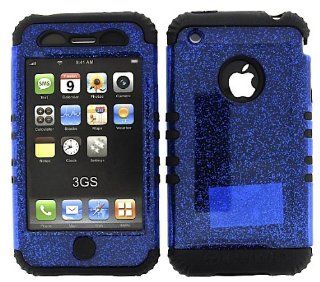 HYBRID IMPACT SILICONE CASE + BLACK SKIN FOR APPLE IPHONE 3G 3GS GLITTER BLUE Cell Phones & Accessories