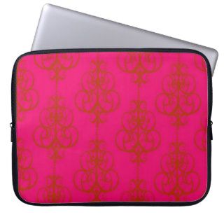 Fuchsia Orange Girly Chandelier Damask Pattern Laptop Sleeves