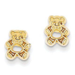 14k Polished Teddy Bear Post Childrens Earrings   Measures 8x6mm   JewelryWeb Stud Earrings Jewelry