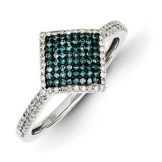 Sterling Silver Blue And White Diamond Square Ring Jewelry