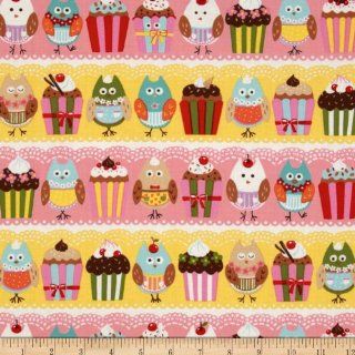 Moda Cherry On Top Owls & Cupcakes Stripe Strawberry and Banana Fabric By The YD