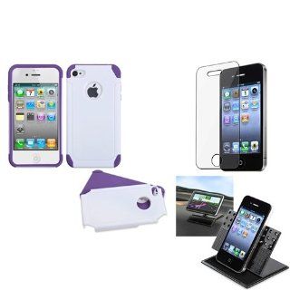 eForCity Film + Holder + White/Electric Purple Frosted Fusion Case Cover compatible with iPhone® 4S/4 Cell Phones & Accessories